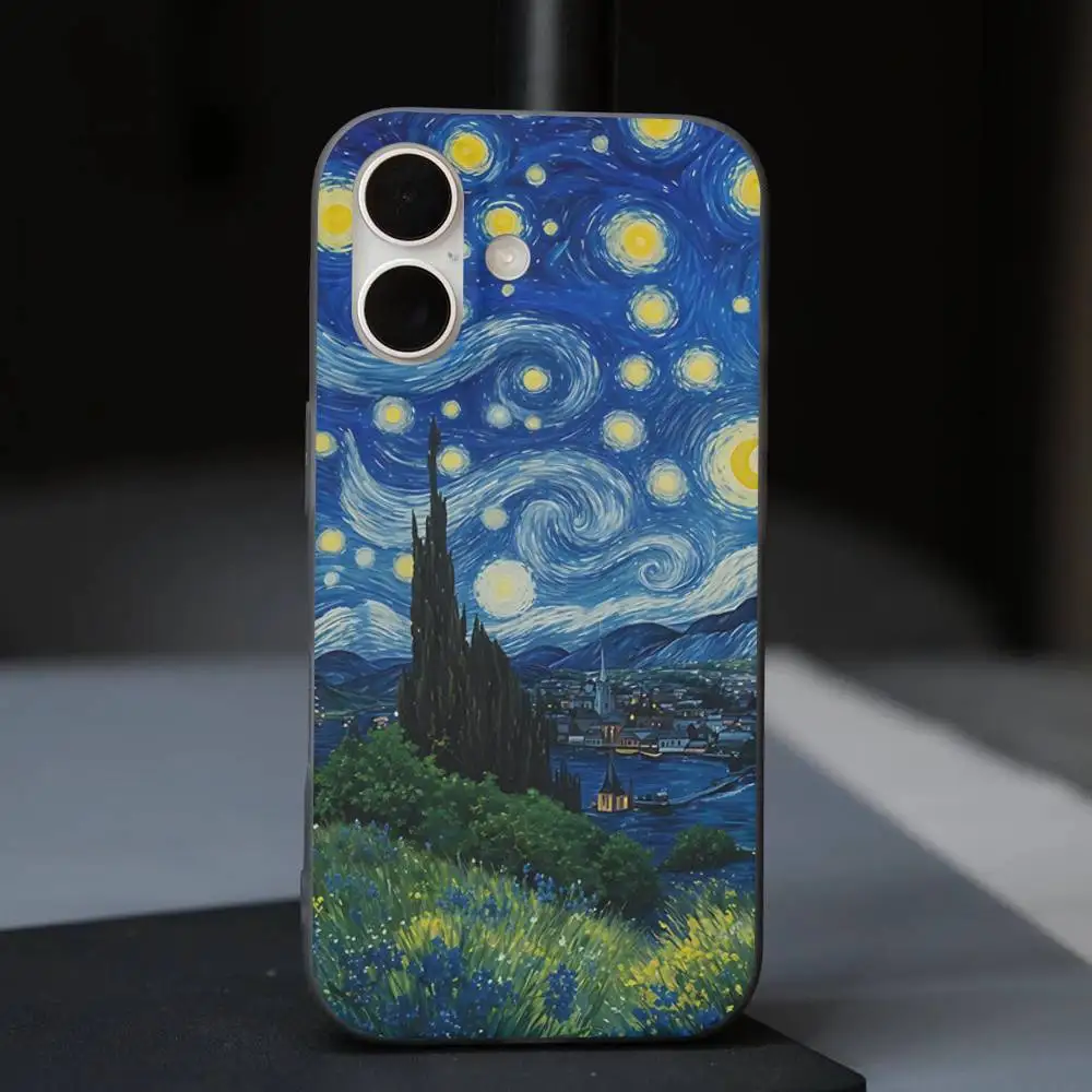 Van Gogh ciel étoilé coque de téléphone pour IPhone 17 16 15 14 Plus 13 12 11 Pro Max Pro vague couverture ondulée