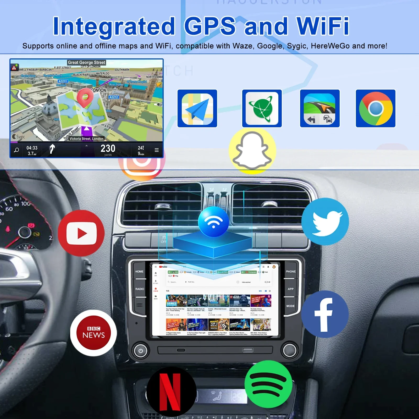 2 Din Android Auto GPS Car Radio Multimedia Stereo Carplay For VW  Skoda Octavia Golf Touran Passat B6 Polo Jetta