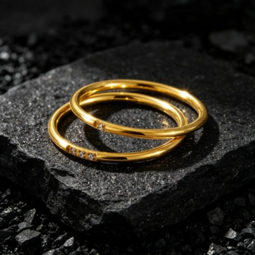 Stainless Steel Zircon Stackable Ring Golden Color Ring Jewelry