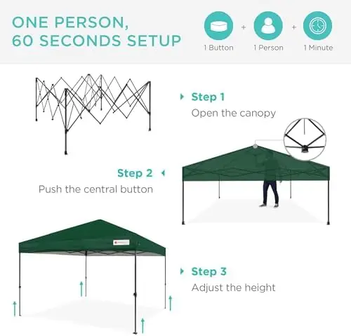 10x10ft Pop Up Canopy Tent, Outdoor Shade, 1 Person 1 Minute Set Up, Carry Case, 4 Weight Bags - Forest Green