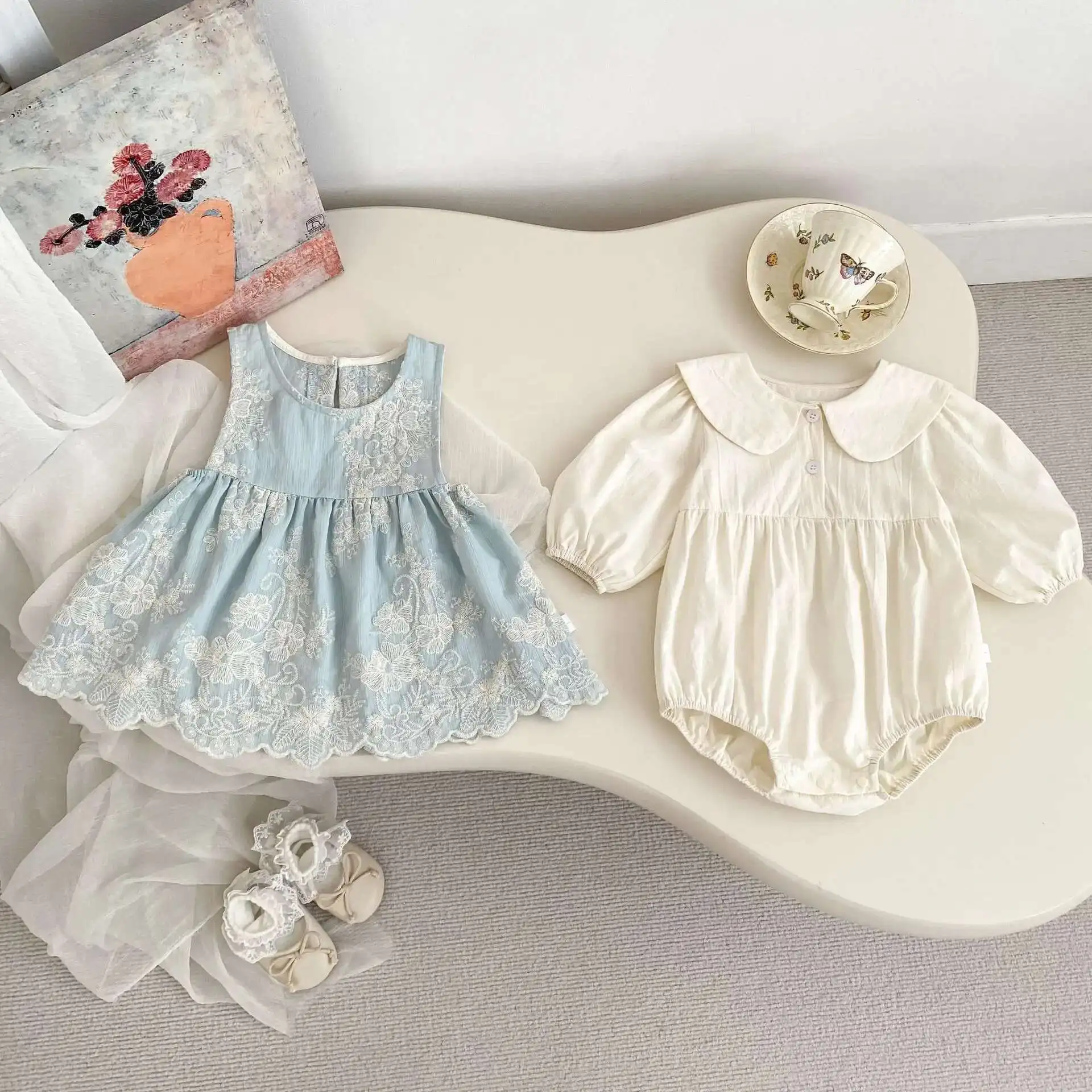 

Ins Baby Clothing Set Autumn New Princess Bag Fart Dress Suit Baby Girl's Banquet Climbing Suit Romper+Skirt