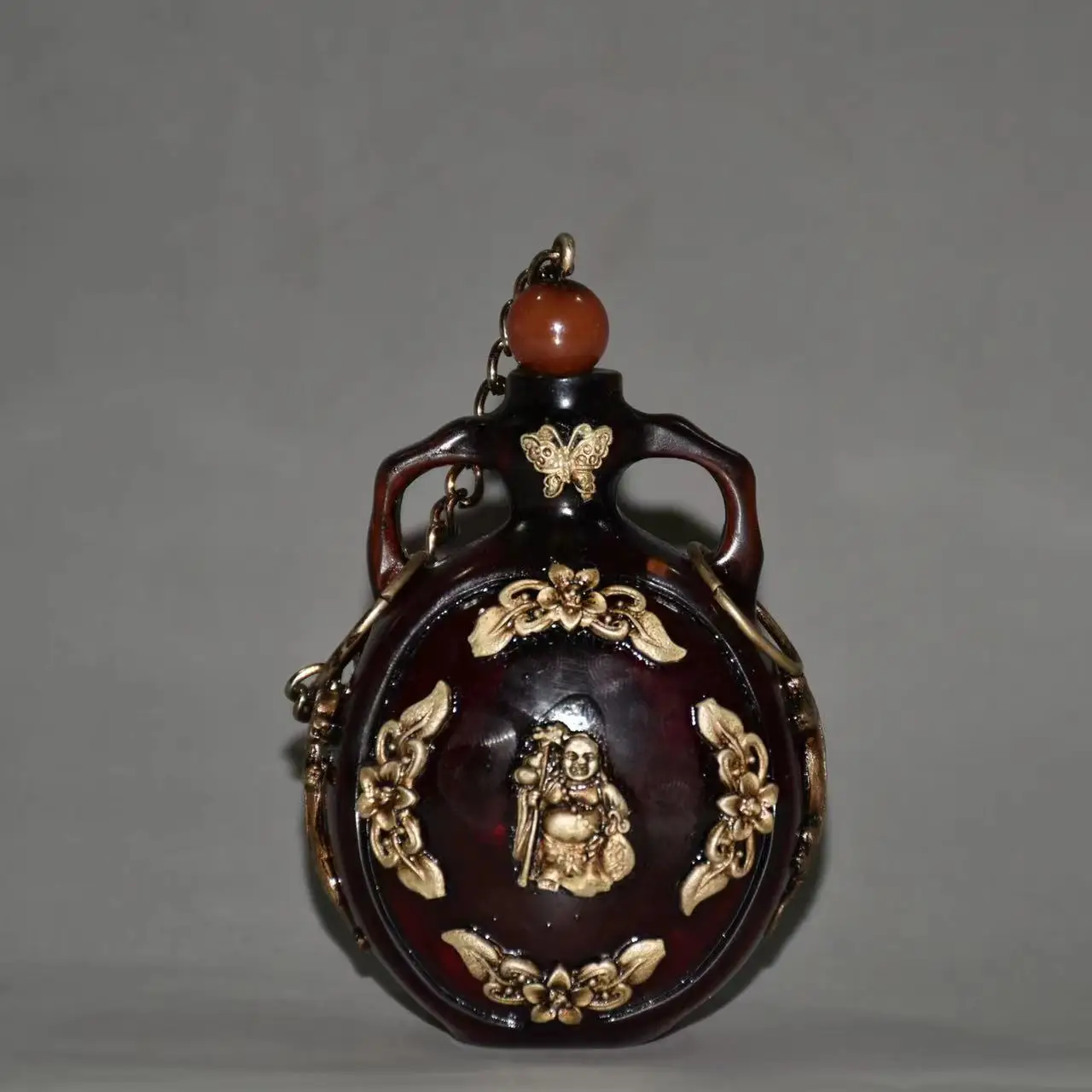 Collectable old Amber&silver snuff bottle,free shipping