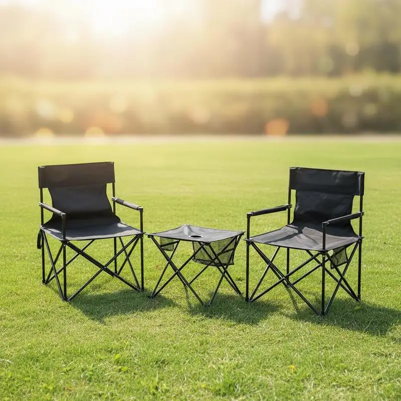 

Outdoor Folding Camping Chairs and Table Set with Carrying Bag-Black