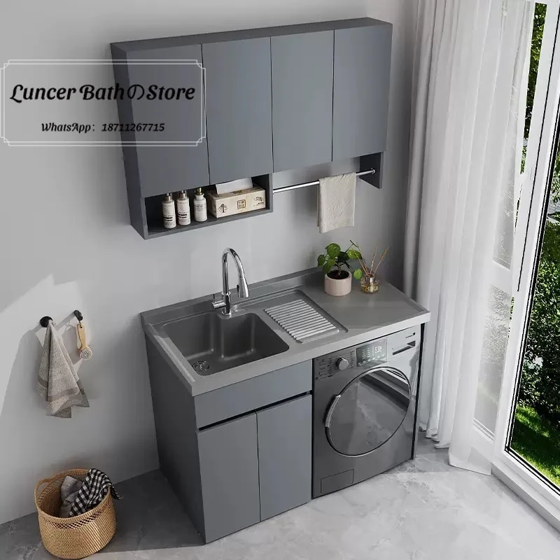 Honeycomb aluminum balcony drum washing machine cabinet combination laundry slot pool basin with rubbing board integrated