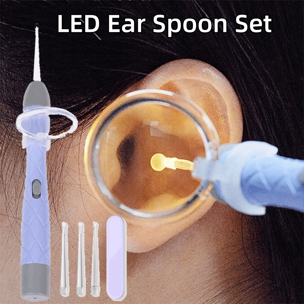 

8X Magnifying Glass Luminous Ear Spoon 2 Soft Spoon Non-slip Handle Ear Wax Remover Adjustable with Storage Box Ear Care Tools