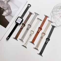 Slim Leather Strap For iWatch 49mm 38mm 40mm 42mm 44mm 41mm 45mm Women Thin Bracelet For Apple Watch Series Ultra 8 7 6 5 4 SE 3