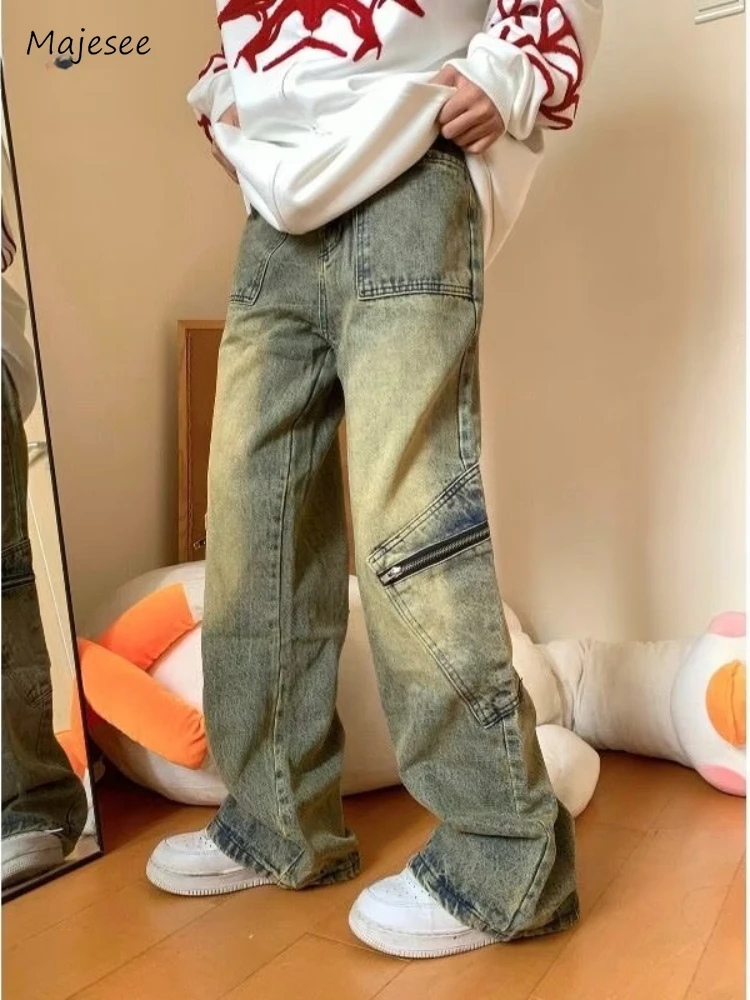 

Jeans Men Zippers Multi Pockets Japanese Style Harajuku Hip Hop Denim Trousers High Street All-match Handsome Mopping Spring New