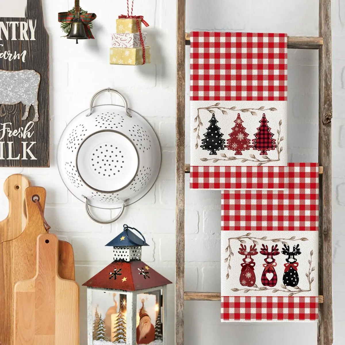 قطعتان، مناشف مطبخ على شكل شجرة عيد الميلاد باللونين الأحمر والأبيض والرطبة، مجموعة مناشف 40 سم * 60 سم، قماش تنظيف ناعم فائق الامتصاص، منشفة شاي للطهي والخبز، منشفة شاي، قماش تنظيف، ديكور المطبخ، أساسيات المطبخ، أساسيات المنزل #3