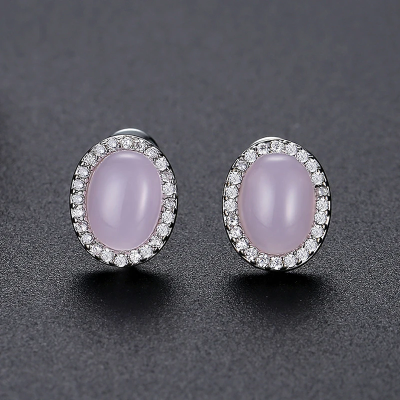 LUOTEEMI Dazzel Cubic Zirconia Fashion Stud Earrings Stylish Oval Green Pink Accessories for Women Girls Wedding Glitter Jewelry