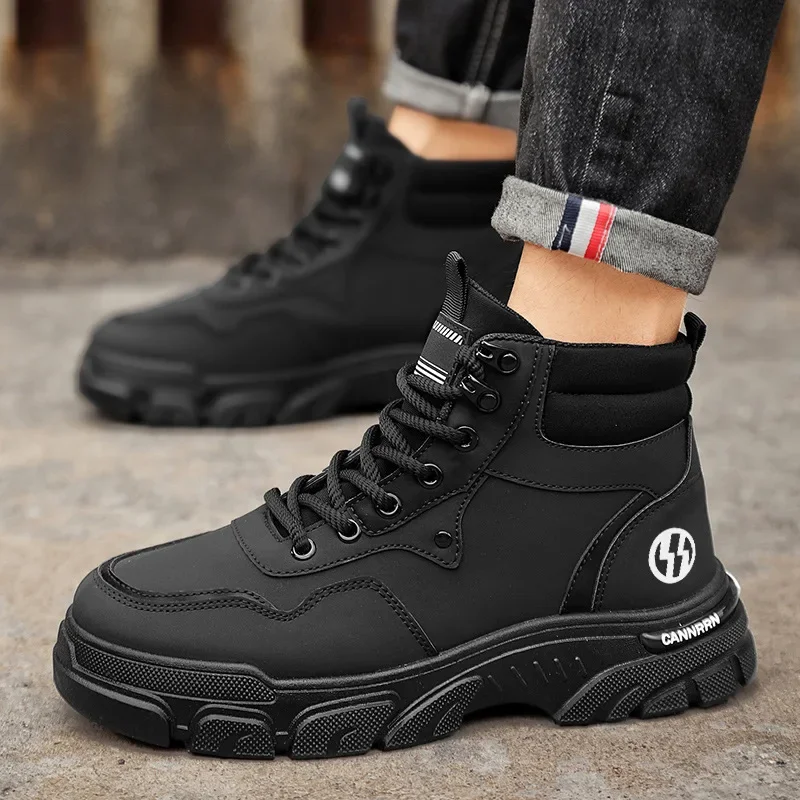 Fashion Men's Boots High Quality Comfor Men Ankle Boots Thick-soled High Top Casual Shoes Outdoor Non-slip Men Motorcycle Boots image 2