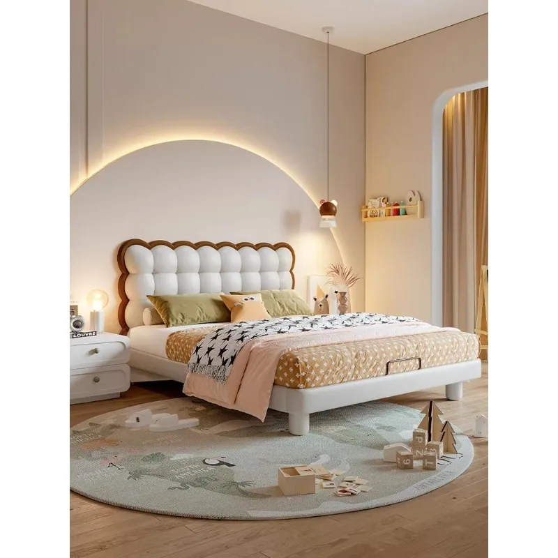 

French leather children's bed children's second bedroom wave soft bag girls bed