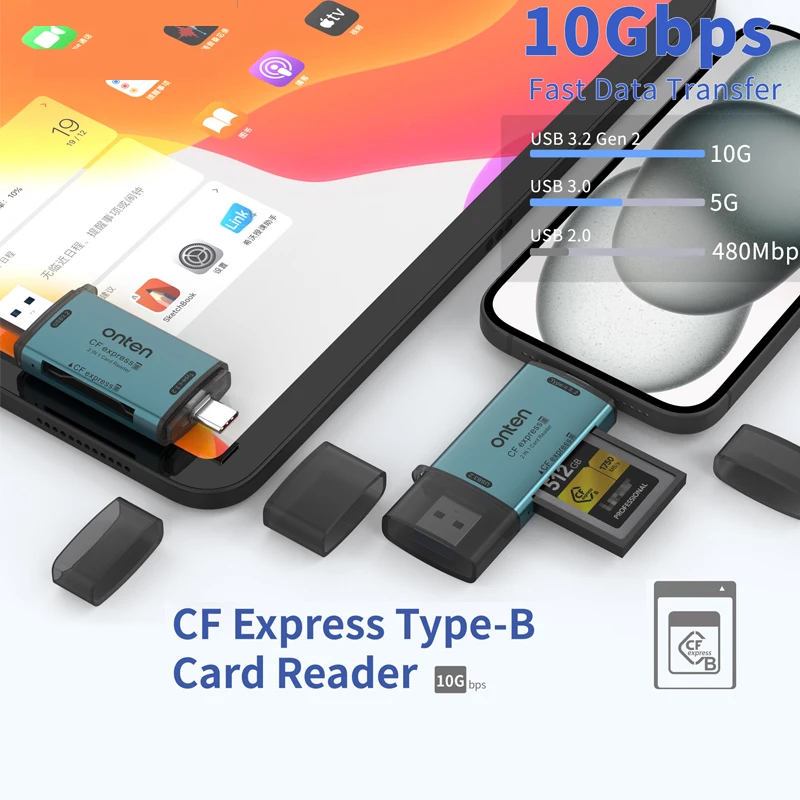 

SDXC/CF/XQD card reading USB Splitter Adapter converter Extension Cable USB Card Reader Plug and Play docking station 10Gbps