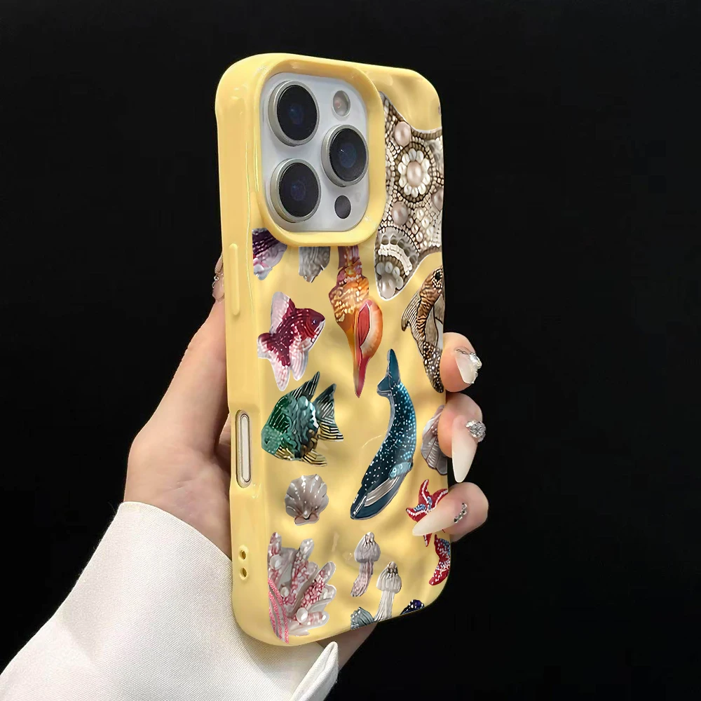 Luxuriöse Retro-Meerestier-Handyhülle für iPhone 17 16 15 14 13 12 11 Pro Max 14 Plus 17 Air Falten-Wellen-Soft-Silikon-Cover – Detail 11