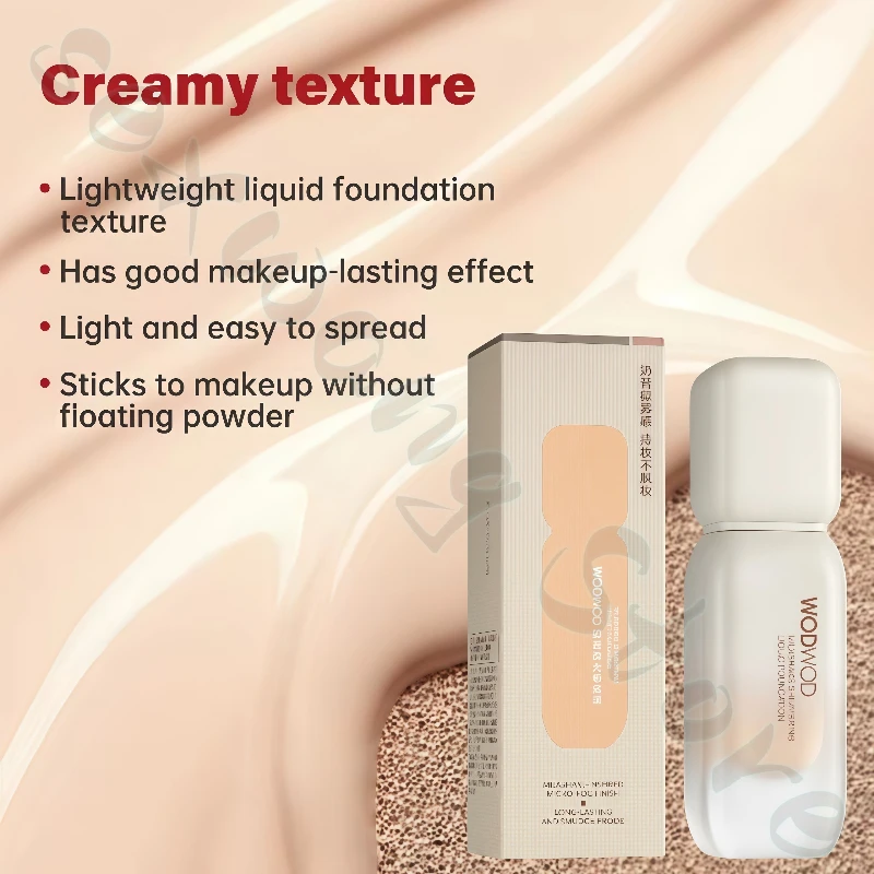 WODWOD リキッドファンデーションは軽く、通気性があり、よくフィットし、毛穴やシミを隠し、メイクを落とすのが簡単ではありません。