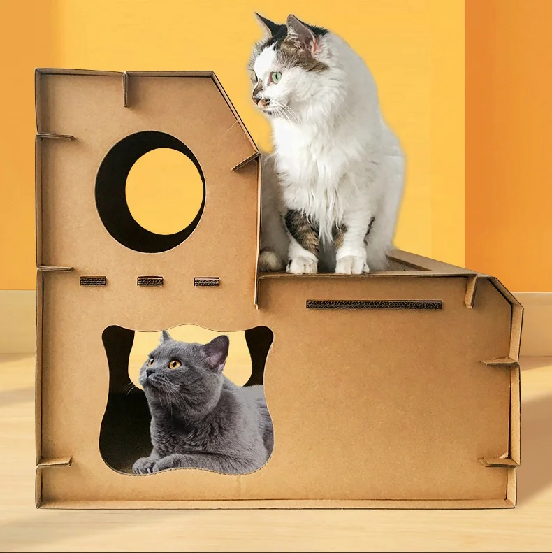 Eco Friendly Cardboard Cat Casa House Castle Corrugated Scratch Board  Nest Grinding Cat Scratcher Tree Cat House