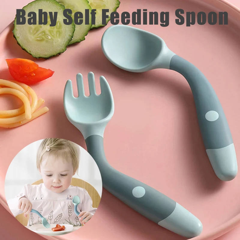 

Children Spoon Fork 2pcs Set Self Feeding Spoon Bendable Silicone Scoop Fork Kit Tableware Toddler Baby Care Set Vanity Kits