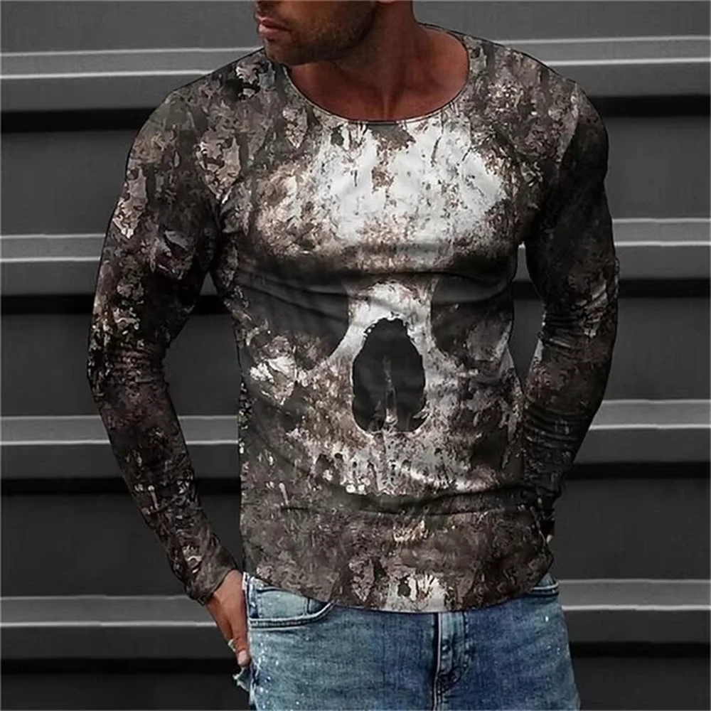 

Funny 3D Skull Printed Men's Long Sleeve T-shirt Outdoor Fitness Sports Tops Casual O-neck Loose Pullover Fashion Trend Clothing