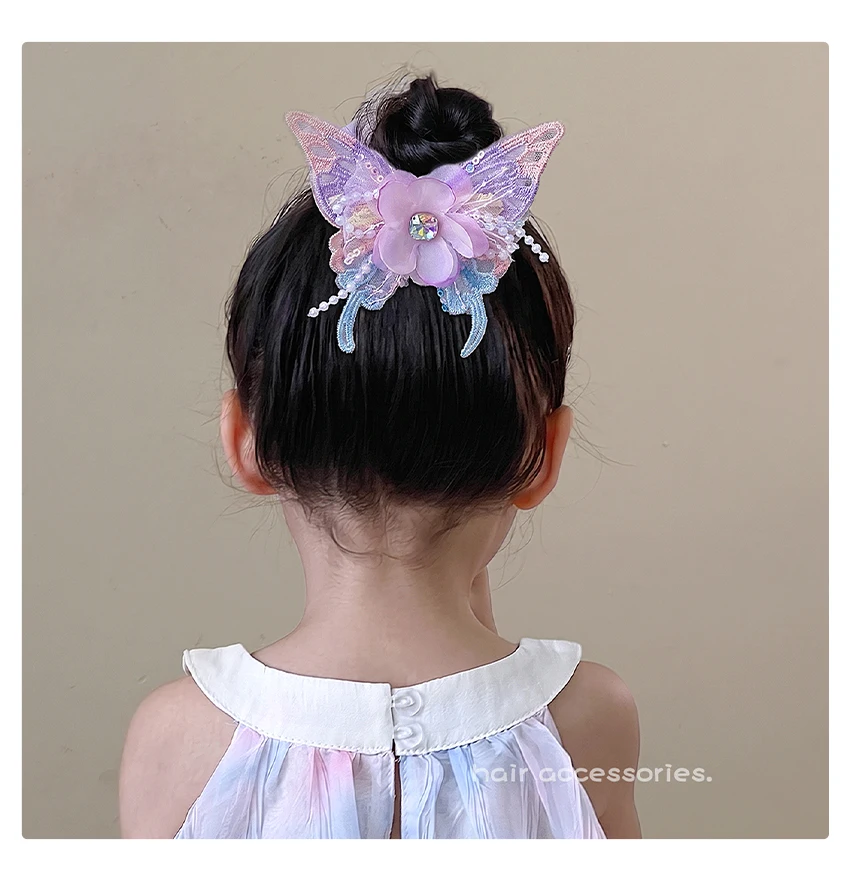 Neue Niedliche Schmetterling-Stoff-Scrunchies für Frauen und Mädchen 2026 Modische Feenprinzessin-Stil Hochelastische Haargummis Pferdeschwanzhalter – Detail 10