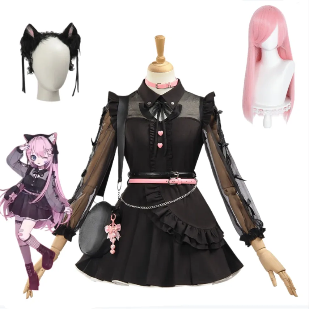 

Yoisaki Kanade Nightcord At 25:00 Cosplay Costume Elegant Black Dress Wig Full Set Women Game Stage Comic Con Halloween Outfit