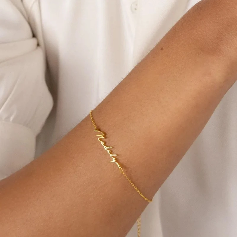 Personalized Cursive Name Bracelet,Custom Handwritten Name Bracelet,304 Stainless Steel Chain Customized Women Jewelry - view 6