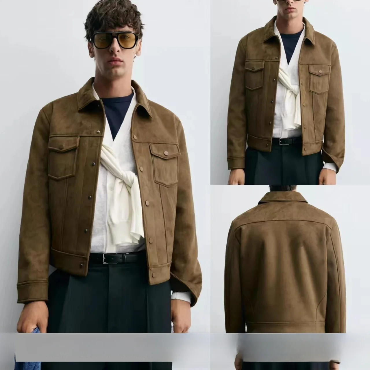 

Мужская ветрозащитная куртка из полиэфирного волокна с эффектом кожи, приталенная, прямого кроя, новинка осени 2025...