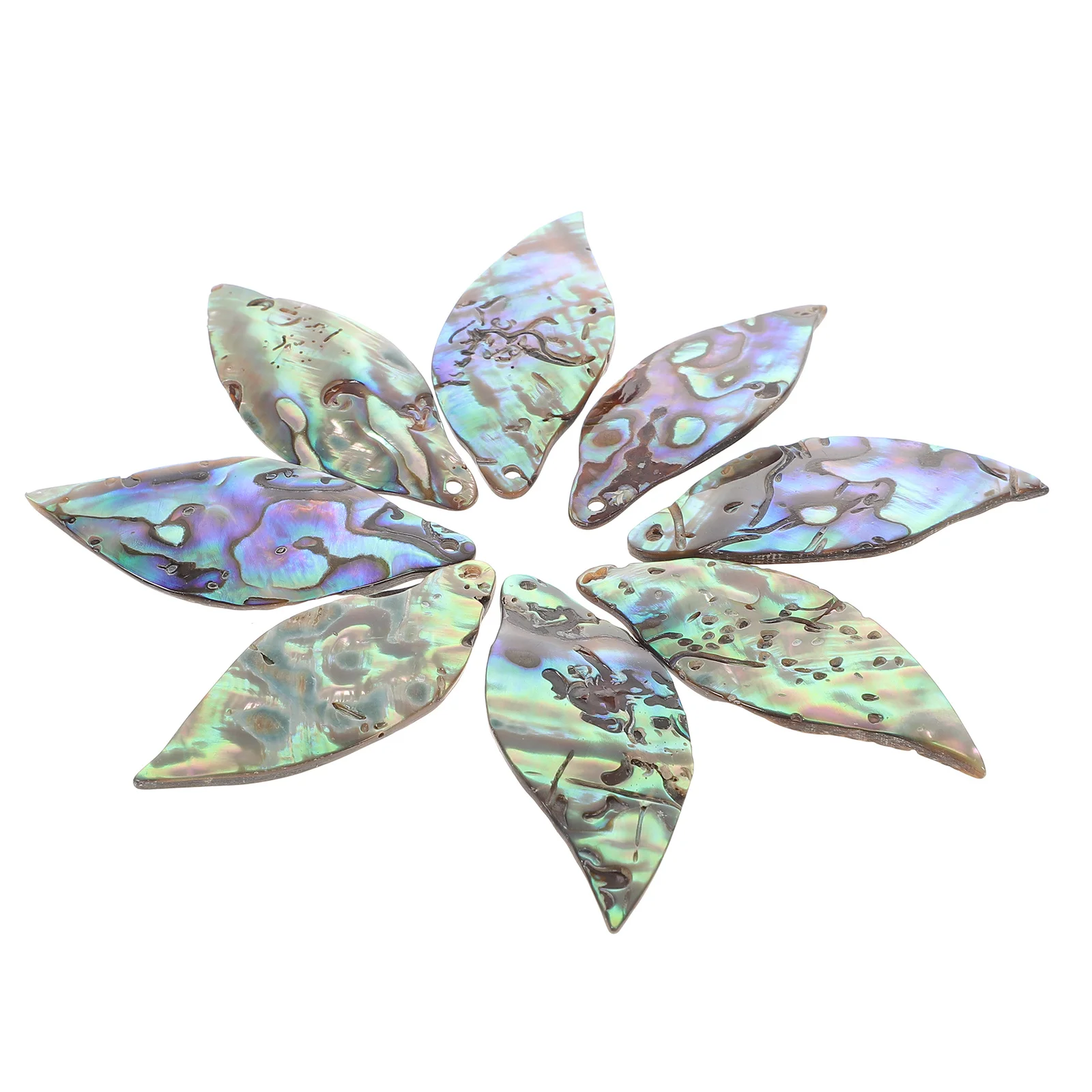 

8Pcs Jewelry Accessories Abalone Shell Leaf Pendant DIY Supplies Necklace Decoration Colorful Neck Chain for Women Girls Gift