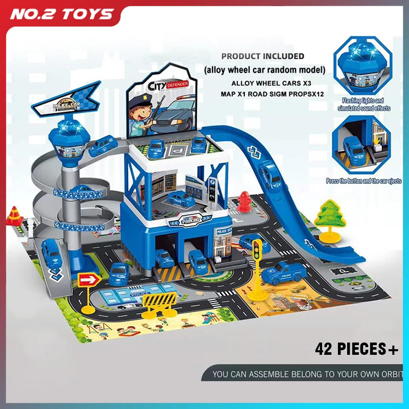 Diy montado pista cidade estacionamento luzes ferroviário carro inércia veículo engenharia carro brinquedos com 3 peça liga carro de corrida meninos presente