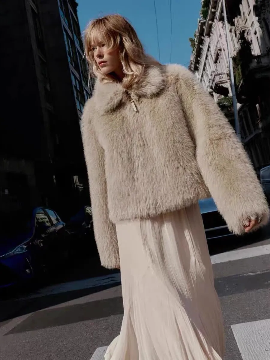 

Faionable пушистое женское пальто свободного покроя Ele Sle осень-зима Новое поступление универсальная утягивающая верхняя одежда