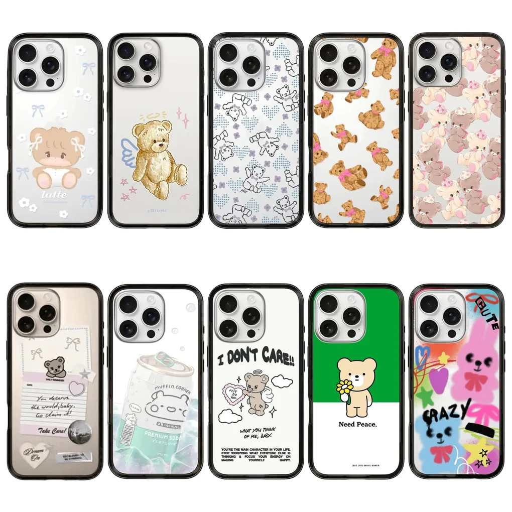 

Bear New Type Imprinted Letters on The Border Protective Acrylic MagSafe Case for IPhone 15 Pro 16 Pro Max Cover Shell