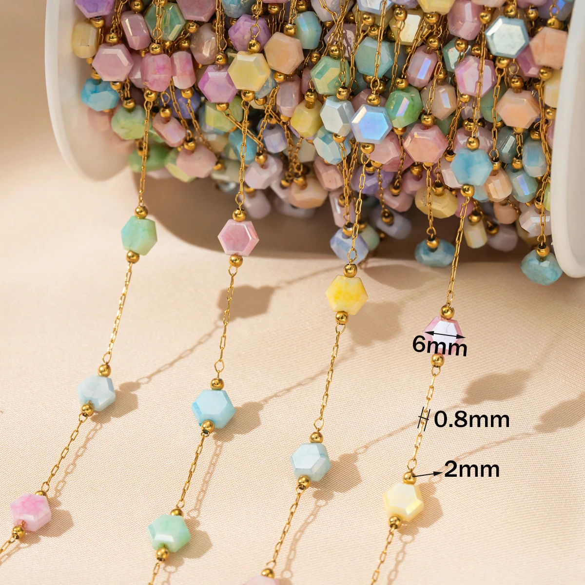 0,5m/1m Sechseckige Rosa Steinperlen Schmuckherstellungsketten Edelstahl-Schmuckglieder für Handarbeit DIY Armband Halskette Großhandel – Detail 5