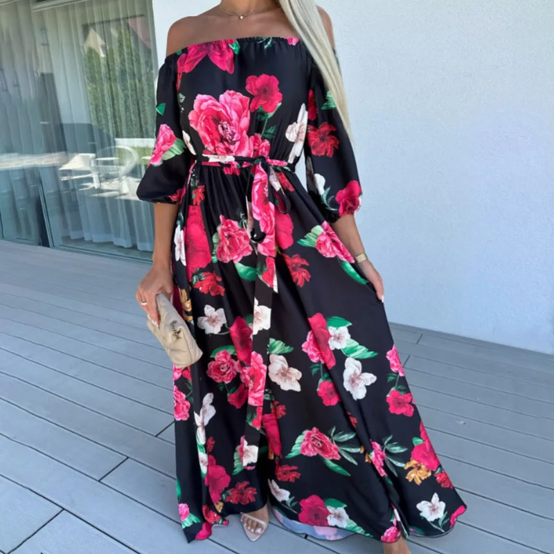 

Women's One-Shoulder Maxi Dress, Casual Long Robe, Beach Vacation Style, New, Summer, 2024