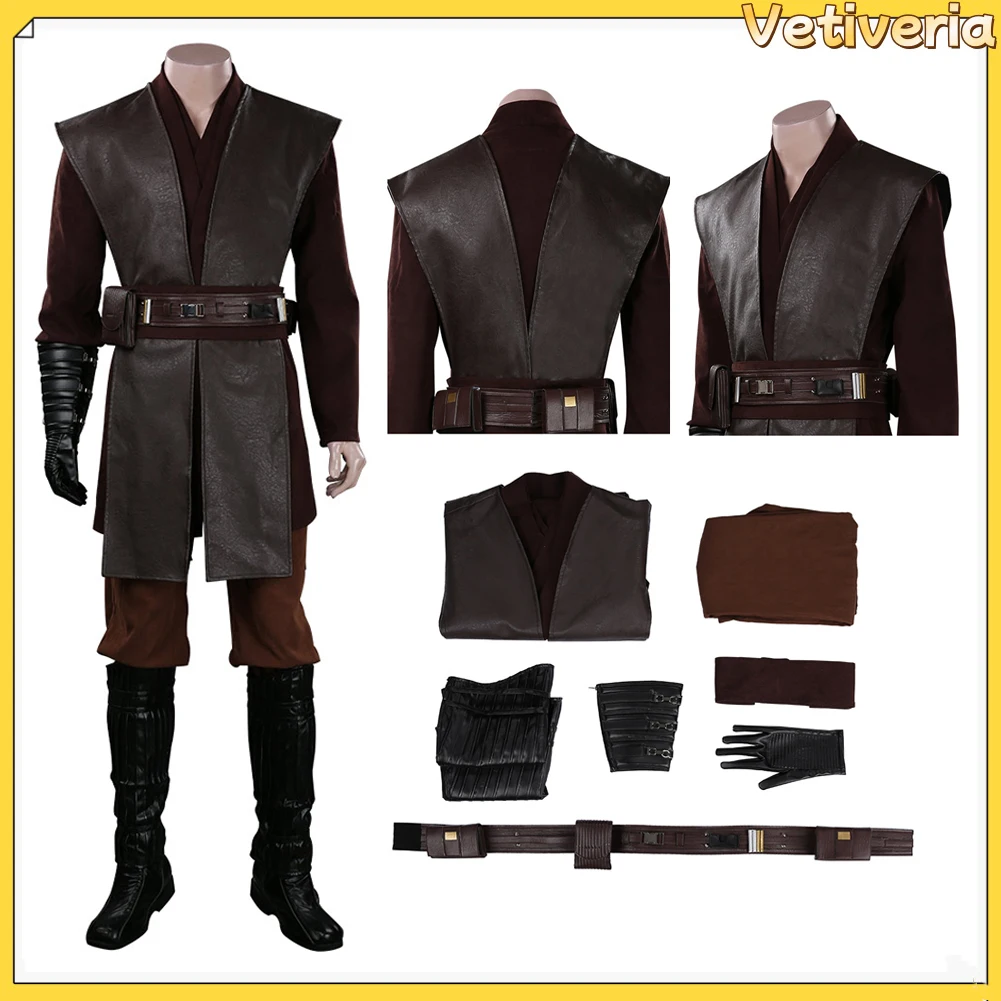 

Anakin Cosplay Costume Jedi Uniform Belt Halloween Fantasia Knight Clothes Movie Battle Robe Cloak Male Outfit Carnival Suit