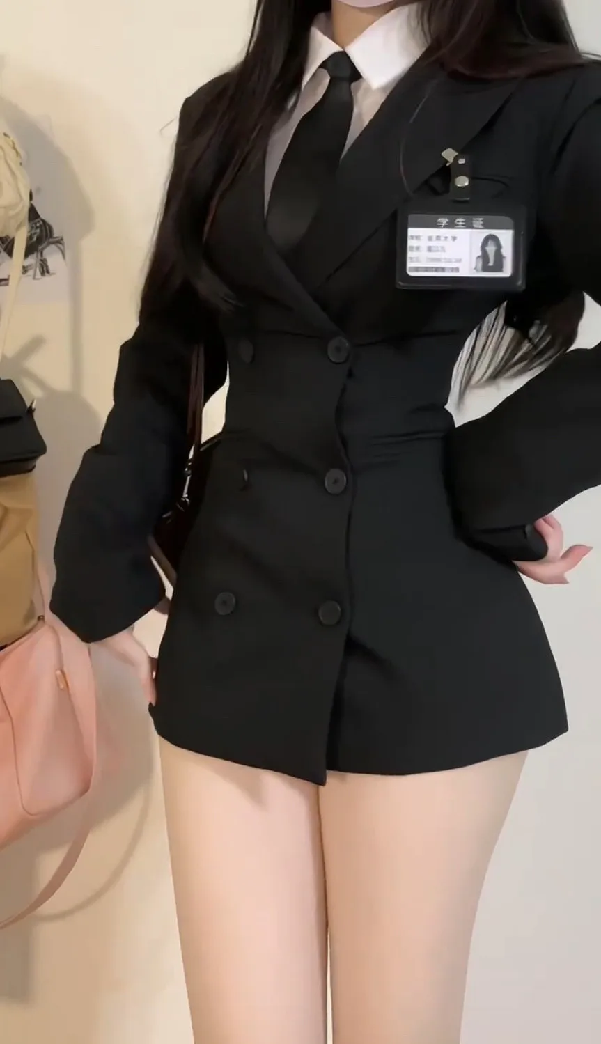 New Preppy Y2K Summer Casual Sweet 3 Piece Set for Women Cropped Blazer Crop Shirt High Waist Pleated Mini Skirt Slim Fit Outfit image 5