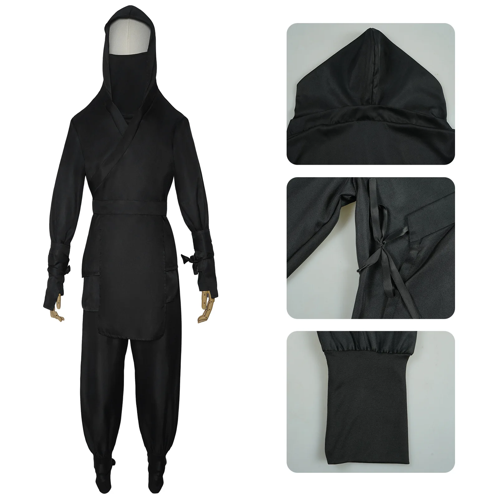 Japanese Ninja Roleplay Costume Adult Samurai Fantasy Kimono Hooded Black Uniform Halloween Carnival Party Assassin Outfit - view 4