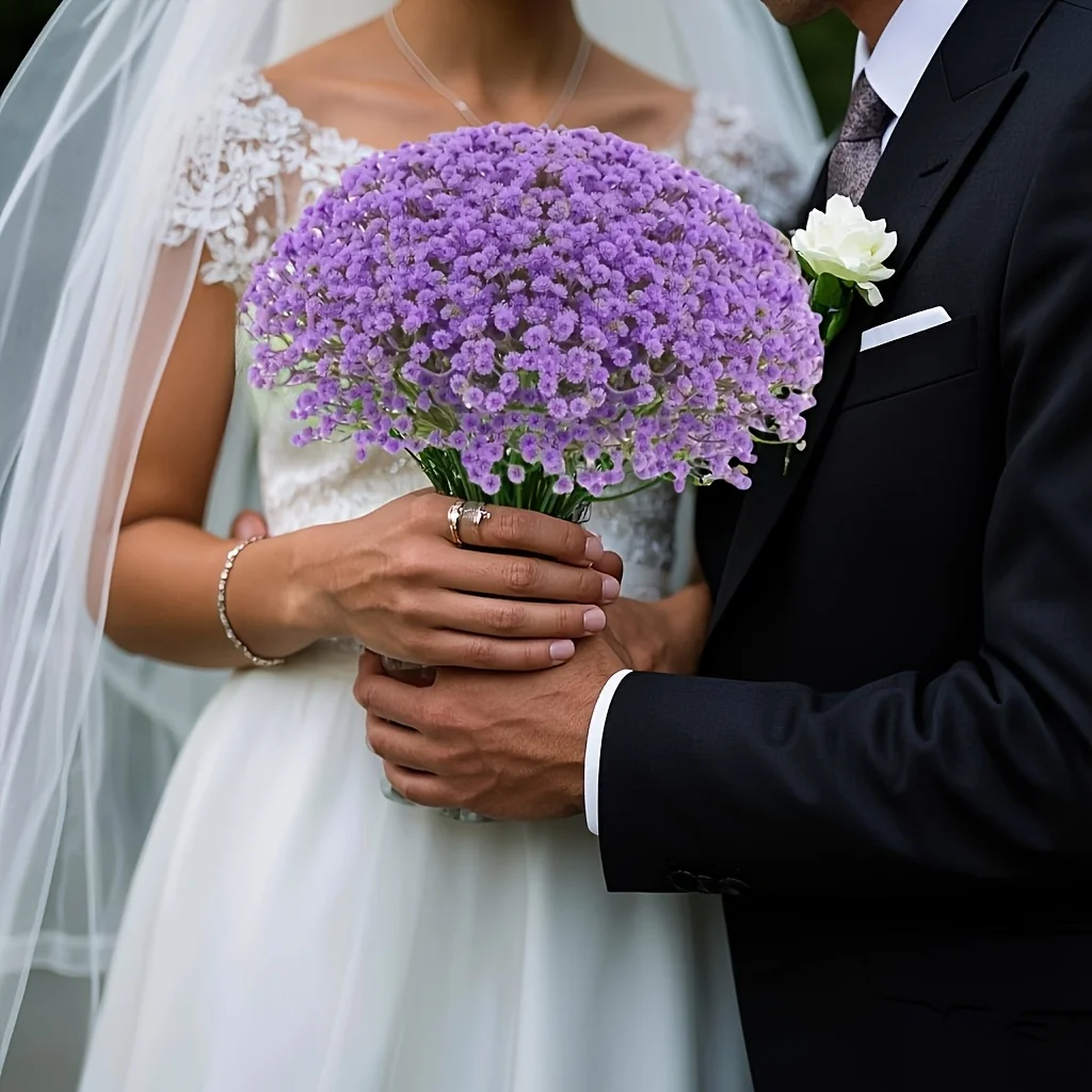 15 قطعة زهور التنفس الاصطناعية للأطفال الأرجواني جيبسوفيلا البلاستيك ورد صناعي لحفل الزفاف لتقوم بها بنفسك الأزهار ديكور حديقة المنزل #6