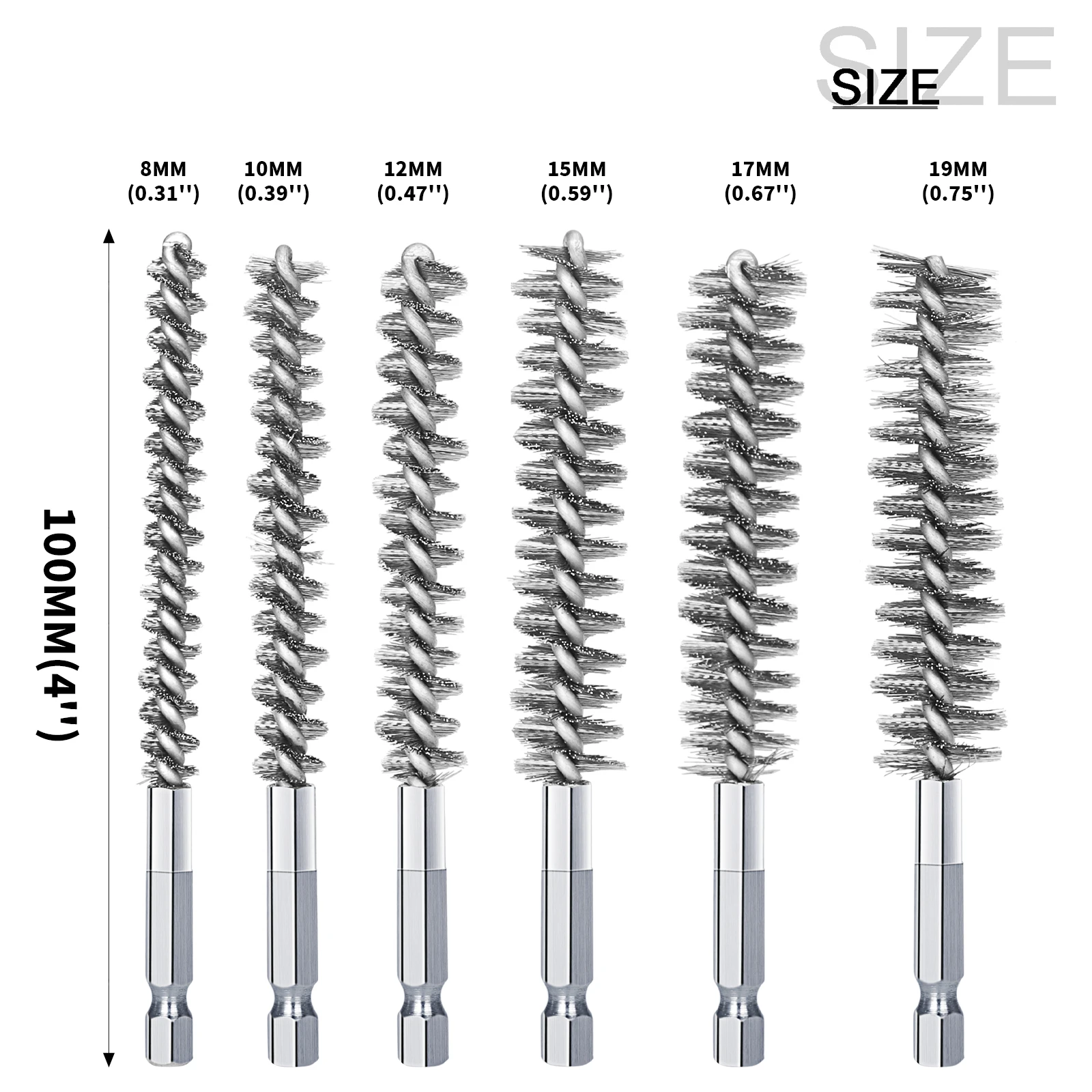 6Pcs 8-19mm Stainless Steel Drilling Brush Pipe Cleaning Brush 1/4