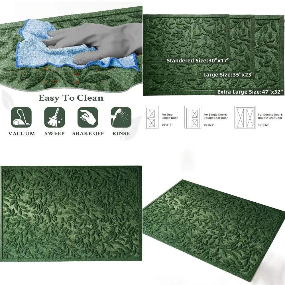 

Durable Green Leaves Door Mat, Absorbent and Heavy Duty, 47x32 Inch, Easy to Clean, Low Profile Indoor/Outdoor Mat
