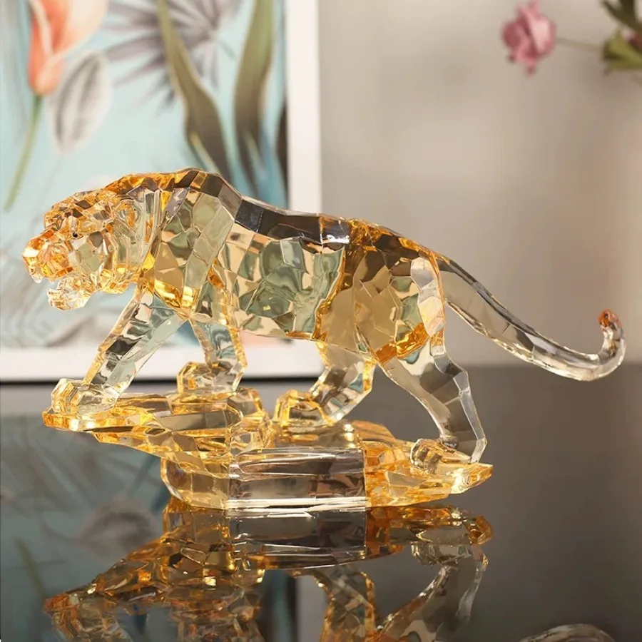 

Acrylic Crystal Tiger Statue Artwork Sculpture Luxury Sculpture Creative Artwork with Light Gifts Home Office Desktop Decor