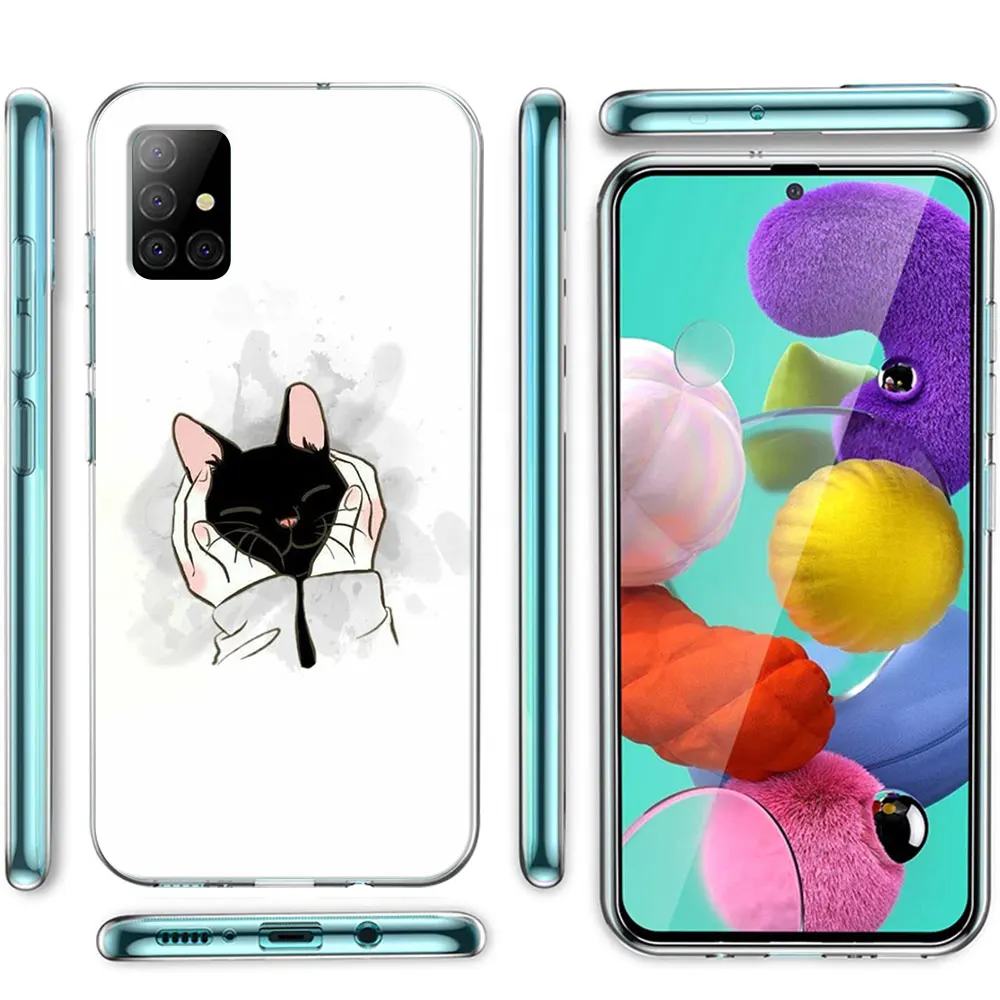 Cat Cute Kitten Catling Cover for Samsung Galaxy A14 A54 A12 A21s A51 A13 A03 A52 A32 A53 A33 A31 A04s A52s Clear TPU Phone Case