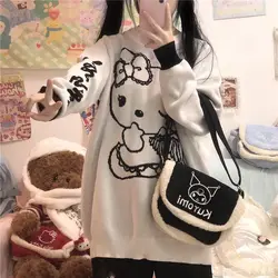 Sanrio Original Hallo Kitty japanische süße weiche Mädchen Strick pullover niedlichen warmen O-Ausschnitt Pullover jeden Tag vielseitige süße Pullover