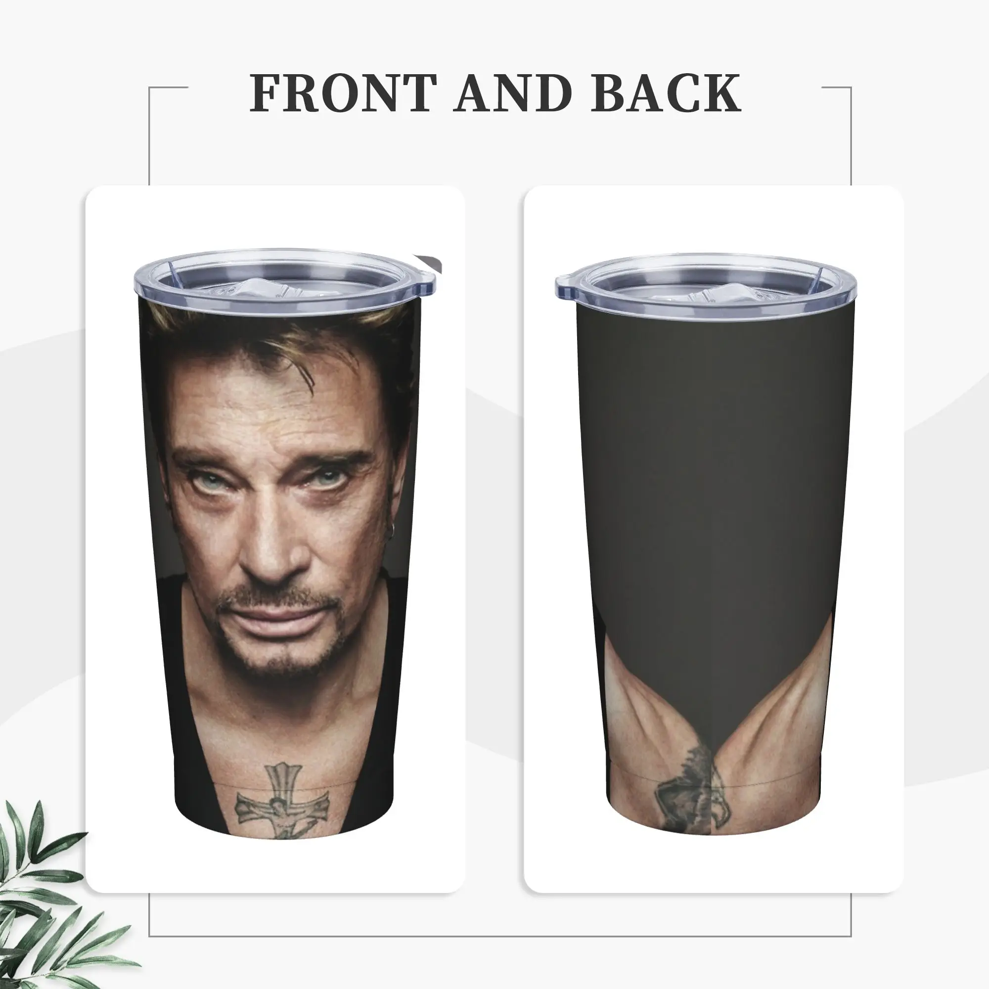 Johnny Hallyday Insulated Tumbler with Lid Rock Music French Singer Vacuum Coffee Mugs Outdoor Travel Bottle Cups, 20oz