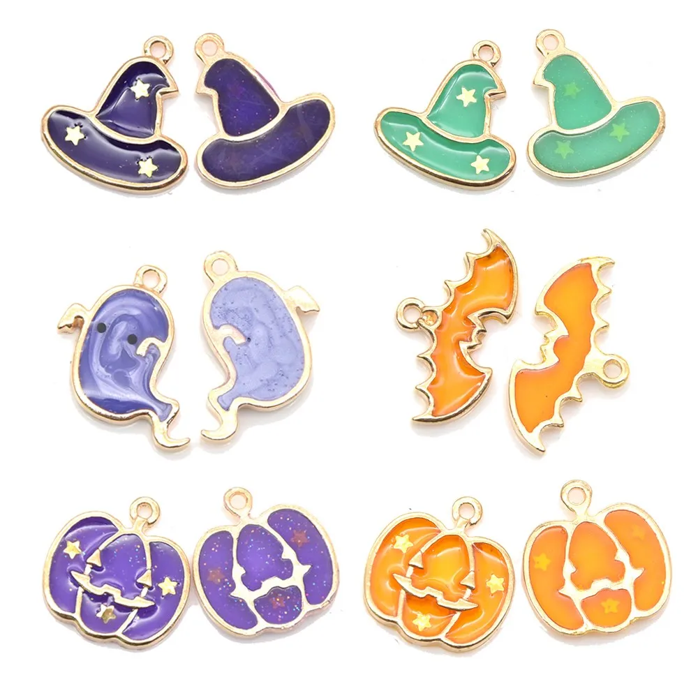 10Pcs/Lot Halloween Pumpkin Bat Ghost Pendants for DIY Necklaces Keychains Bracelets Earrings Charms Jewelry Making Supplies