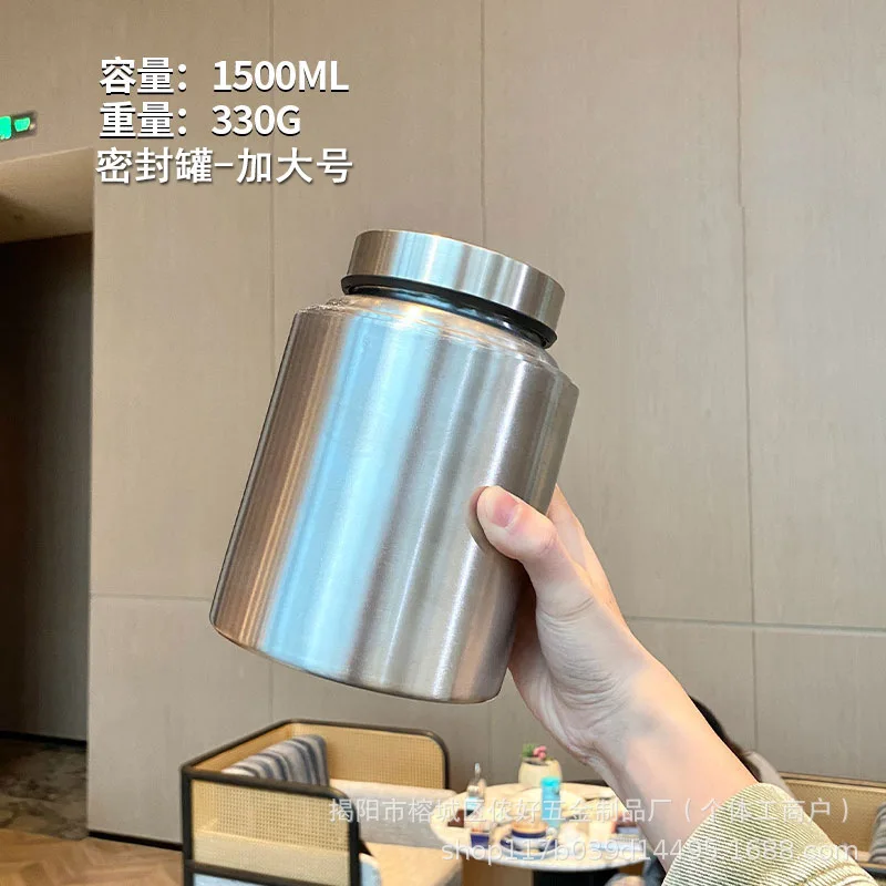 304 Stainless Steel Tea Canister, Airtight Food Storage Container with Clear Lid for Coffee Beans Cereals
