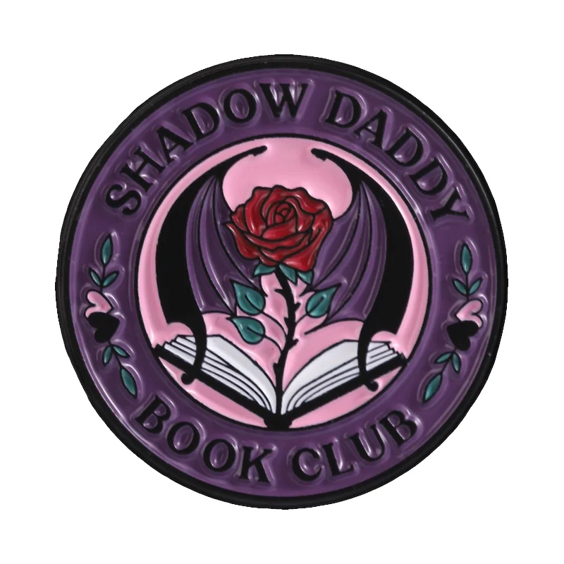 Shadow Daddy Book Club Enamel Pin Fantasy Romance Book Red Rose Bat Wings Brooch Bags Lapel Badge Punk Jewelry Gift for Friends