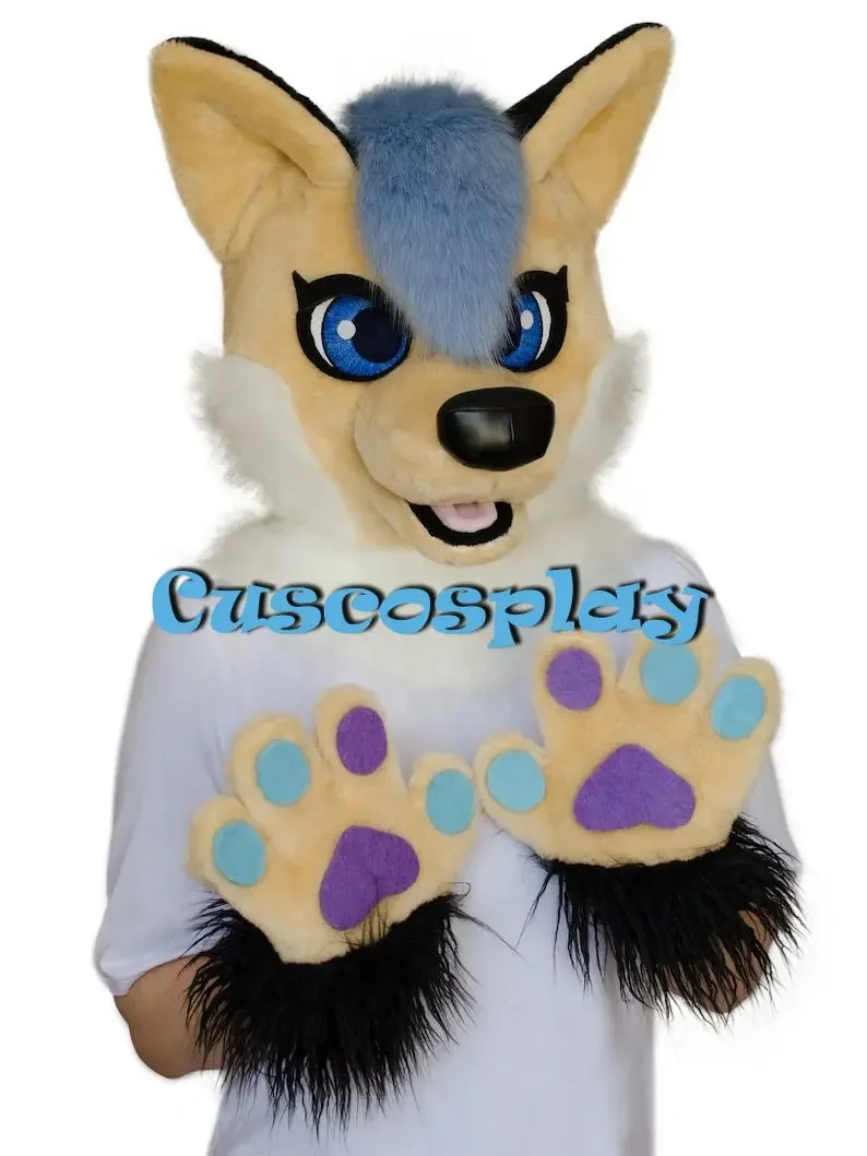 Fox Fursuit Partial Mascot Costume Beige Faux Fur Head Cosplay Party Outfit Dress Adult Size  Outdoor Decorations