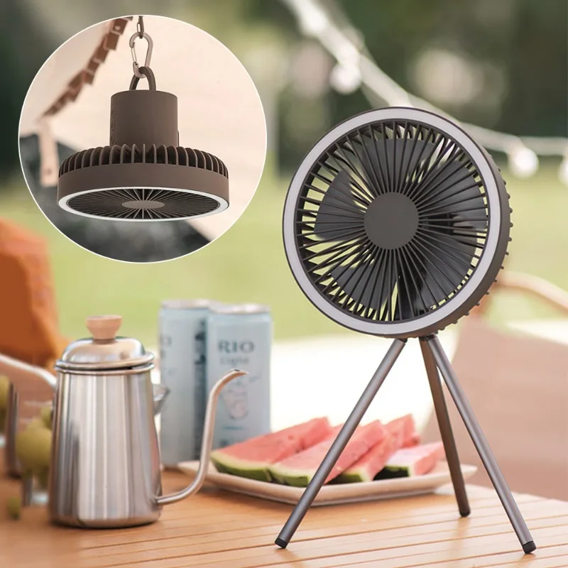 

Camping Tent Fan Indoor Outdoor USB Charging Portable Ceiling Fan LED Light Hung Weless Use Desktop Portable Lighting Small Fan