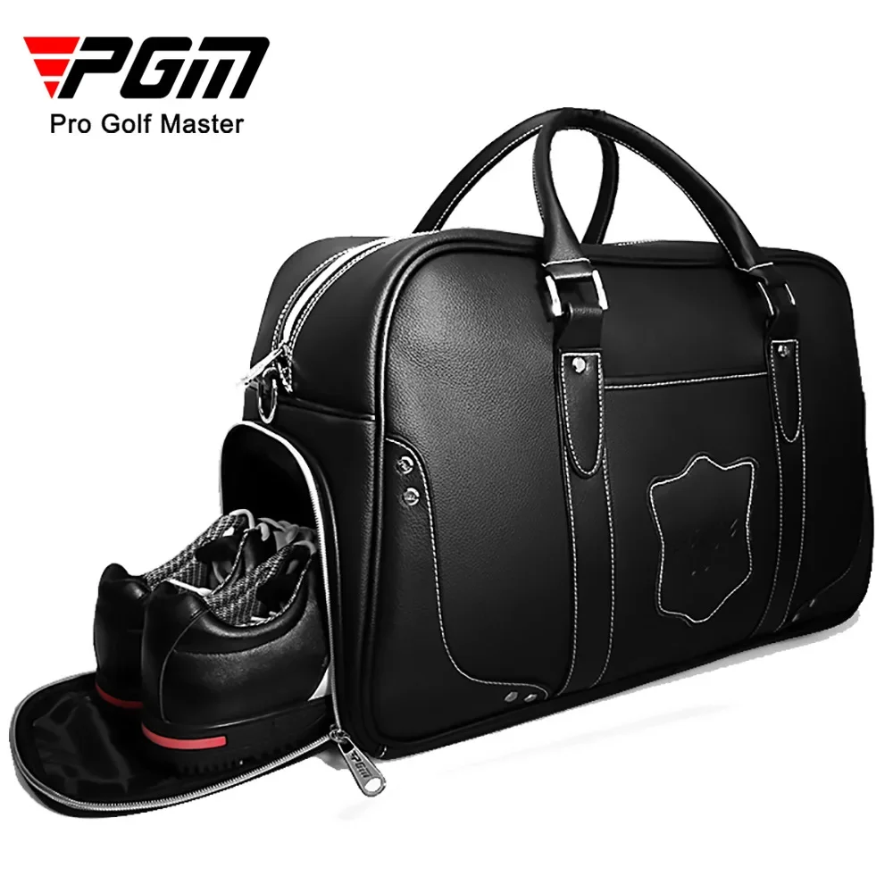 PGM Golf Clothing Bag  Black Large Capacity Leather men\'s motion portable bag Built-in shoes bag YWB021