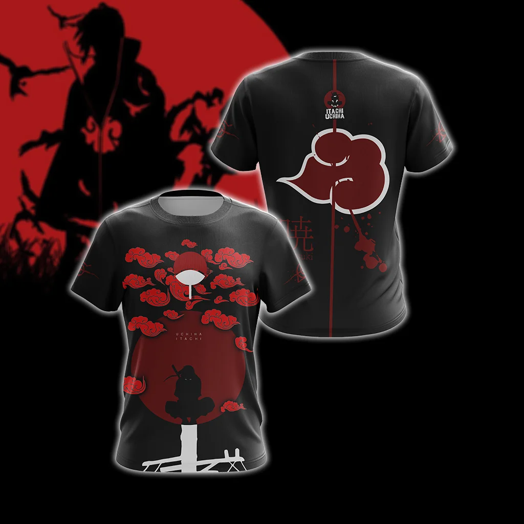 Naruto Akatsuki Cloud Logo T-shirt Men Women 3D All Over Print Uchiha Itachi Silhouette Graphic Short Sleeve Anime Printed Tee