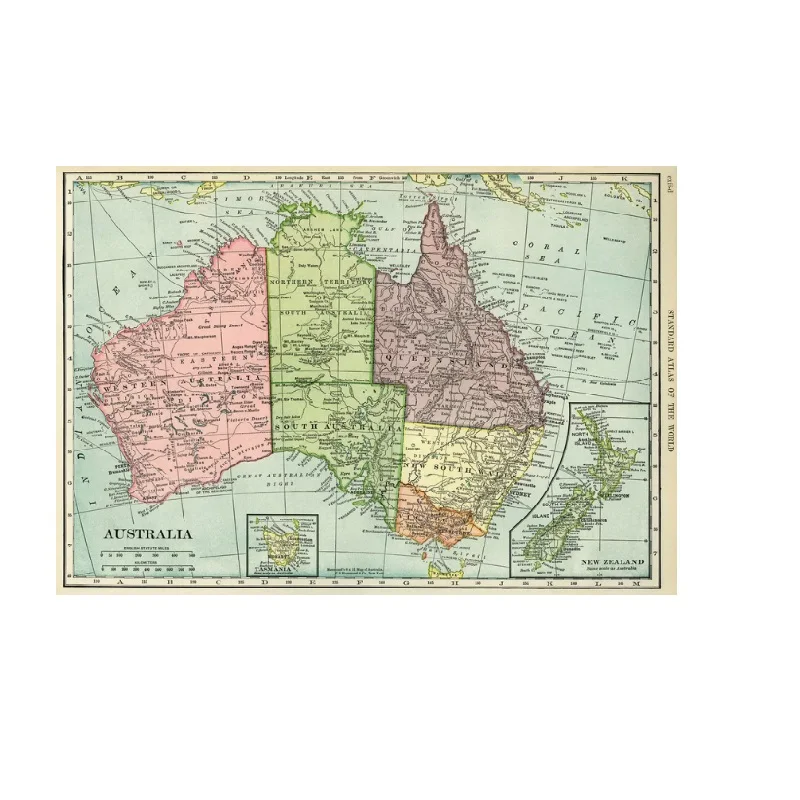 map of Australia full world globe art New Zealand Art Silk Poster Print 24x36inch