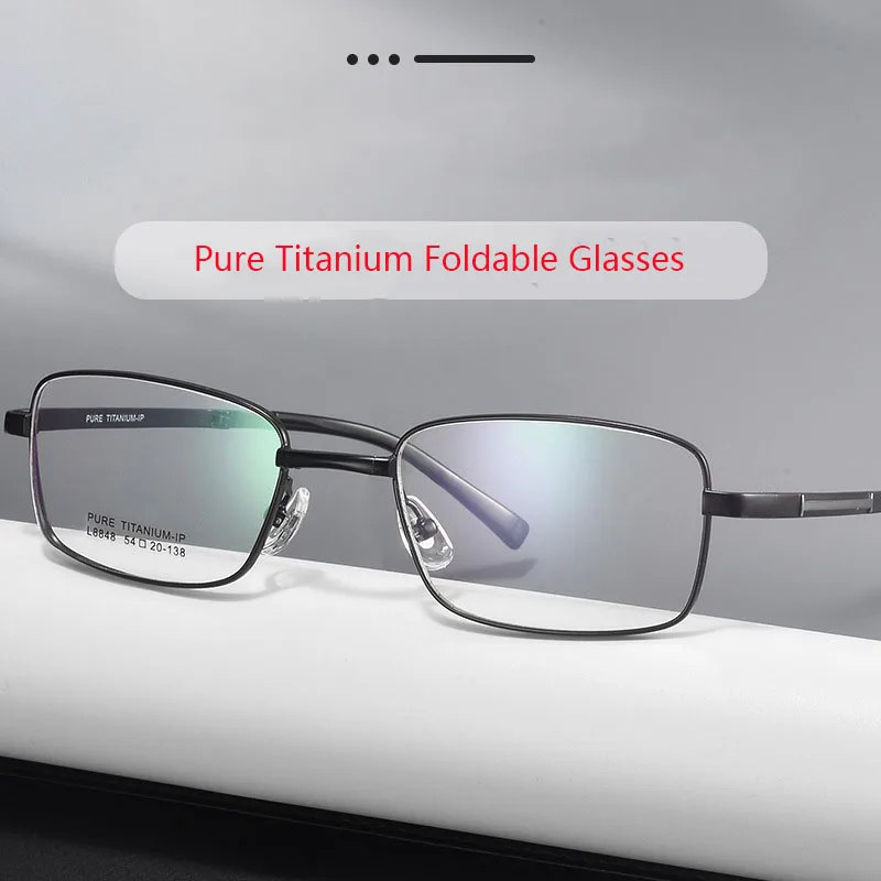 HD Ultra-Light Pure Titanium Men's Eyewear Frame Foldable Glasses Retro Square Folding Reading Optical Prescription Glasses